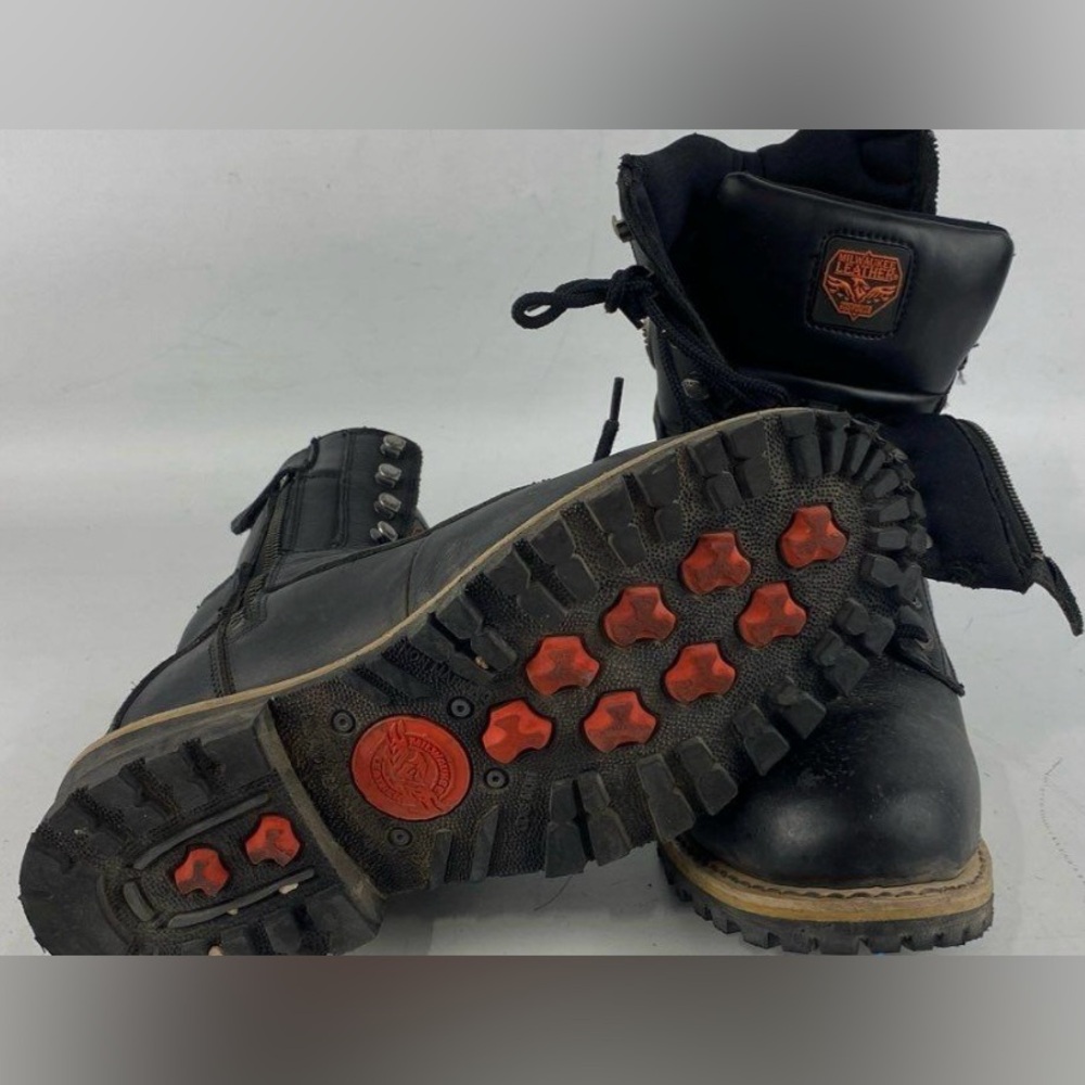 Milwaukee Leather Motorcycle Boots Size 10.5 Black Leather MBM 9095 Lace Up Zip